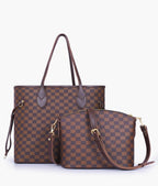 CHECKERED DUO TOTE - BROWN - M072