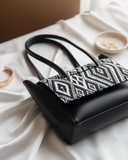 Closeup of geometric patterned bag - portrait