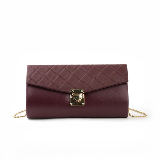 SQUARE QUILTED CLUTCH - MAROON -M026