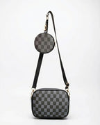 CHECKERED COIN CROSSBODY - BROWN - M120