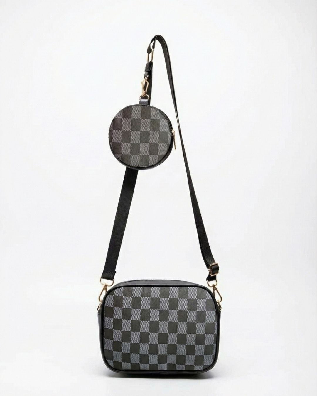 CHECKERED COIN CROSSBODY - BROWN - M120