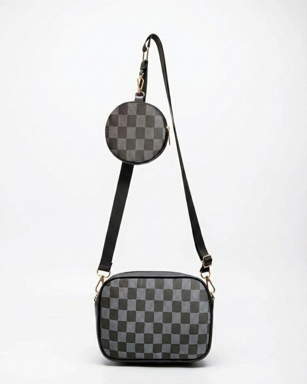 CHECKERED COIN CROSSBODY - BROWN - M120 