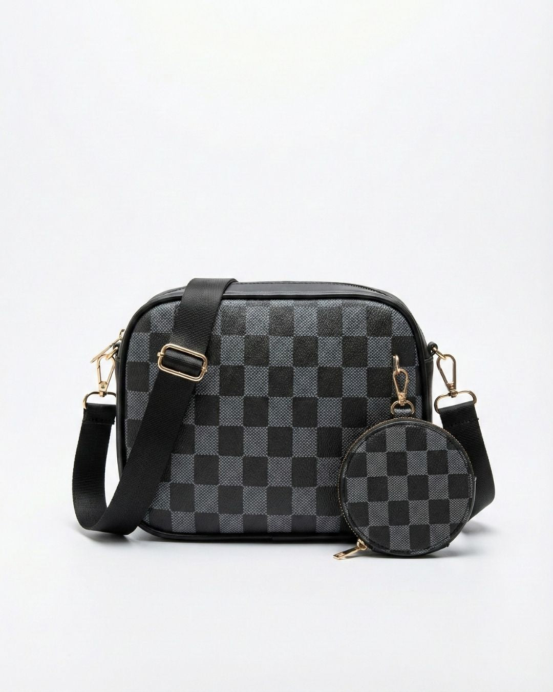CHECKERED COIN CROSSBODY - BROWN - M120