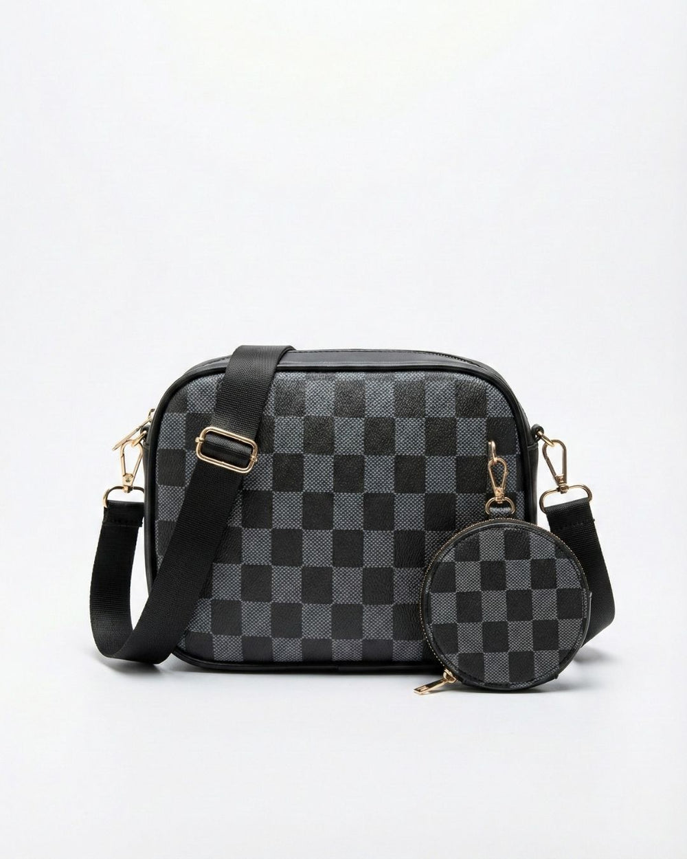 CHECKERED COIN CROSSBODY - BROWN - M120 