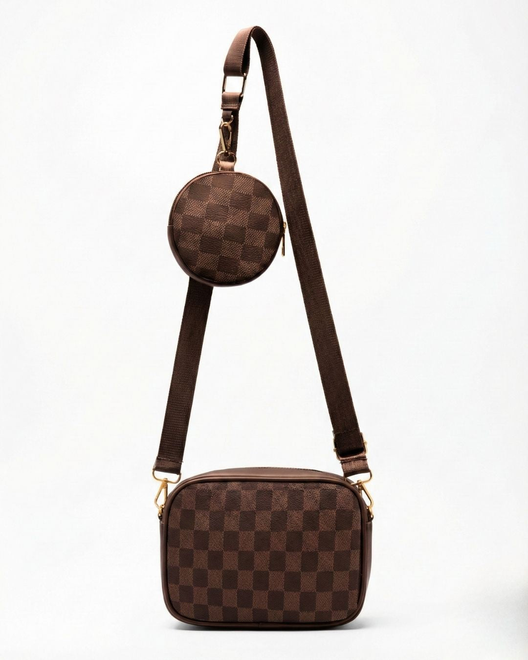 CHECKERED COIN CROSSBODY - BROWN - M120
