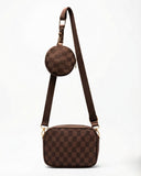 CHECKERED COIN CROSSBODY - BROWN - M120 