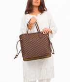 CHECKERED TOTE - BROWN - M072