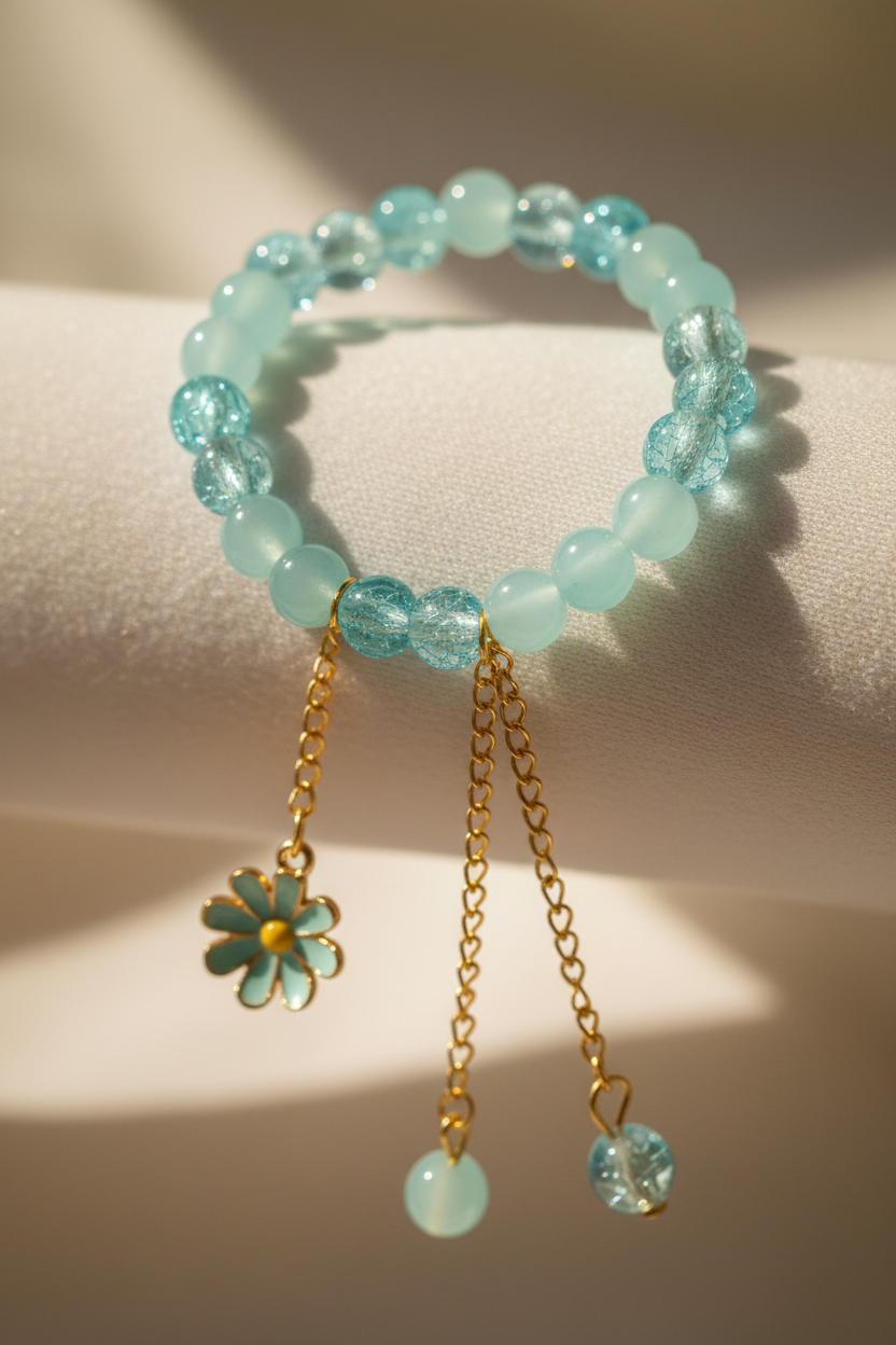 Extreme macro close-up of aqua bracelet details