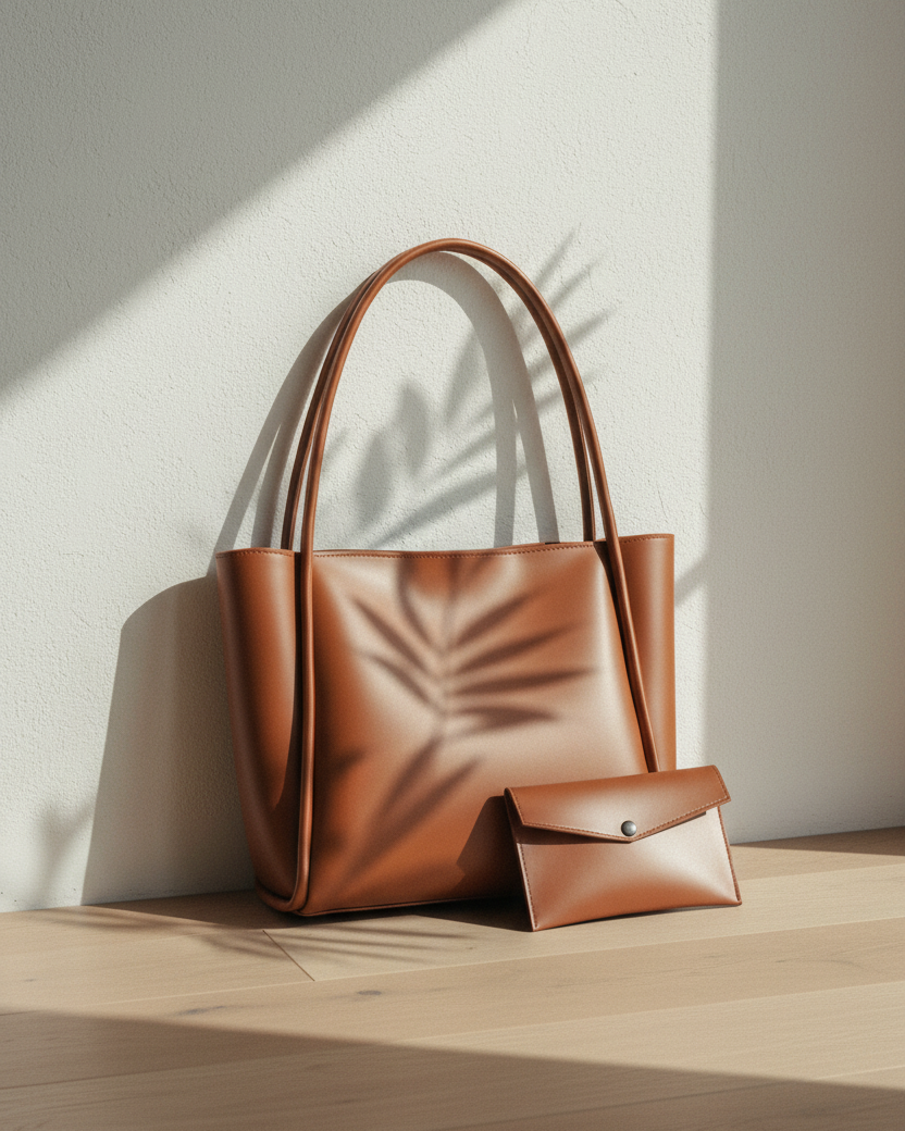 Leather tote bag editorial shot