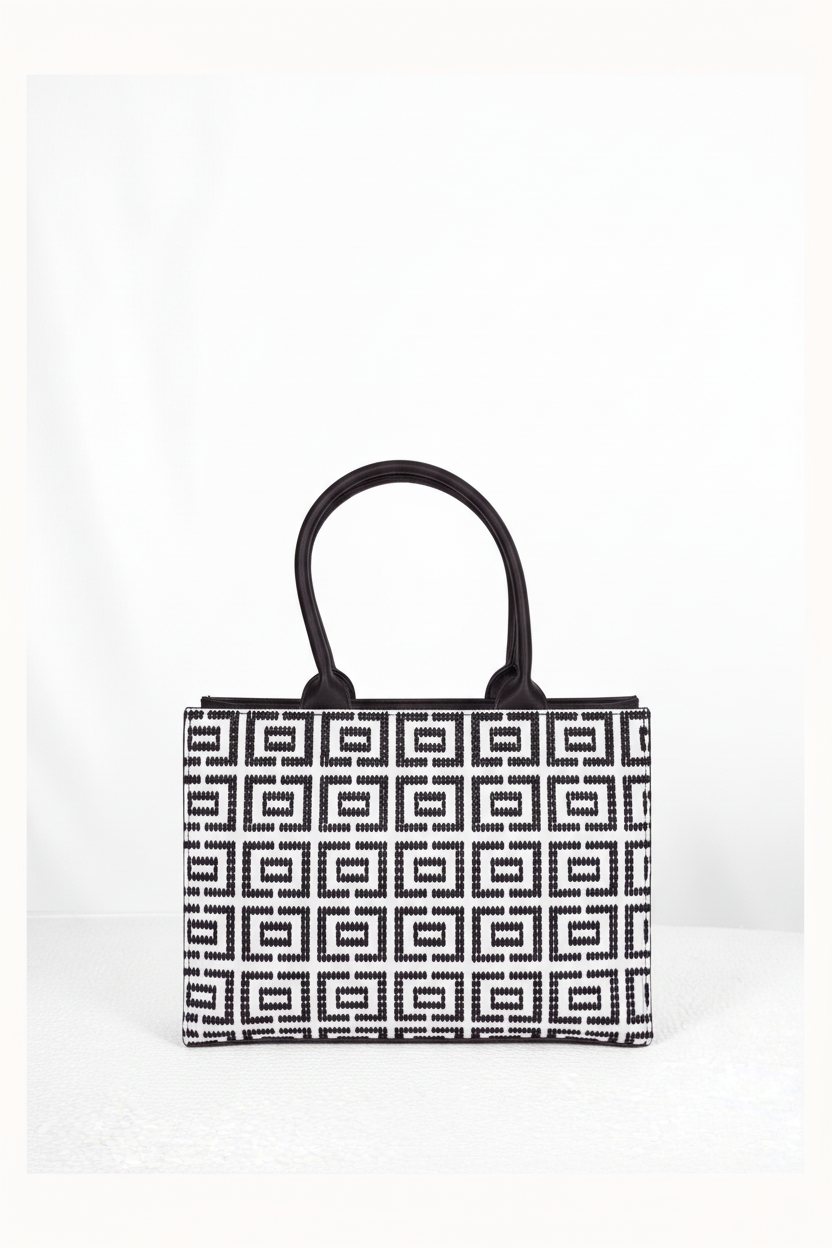 Monochrome Embroidery Bag - Front Lit