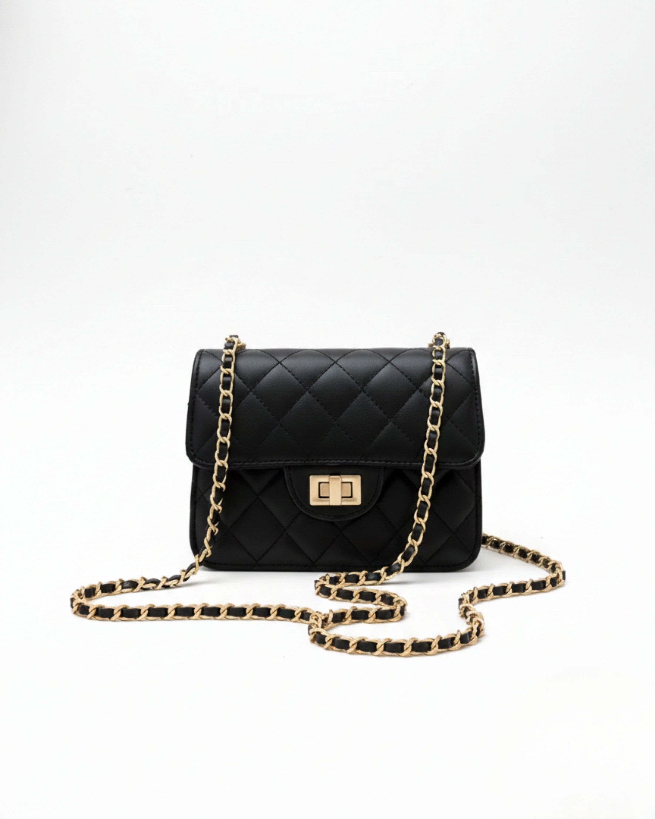 QUILTED BOX CROSSBODY - BLACK - M138
